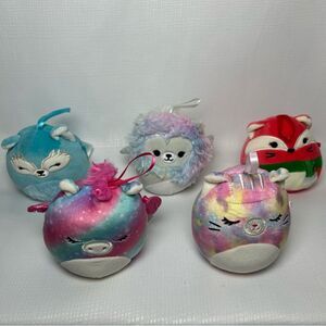 5 Squishmallows Christmas Ornaments 4” Fox Lion Pig & Cat